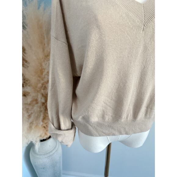 Zara Tan Wool Sweater Size Small V Neck - Picture 3 of 5